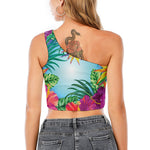 Hawaiian Aloha Flower Print One Shoulder Crop Top