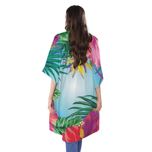 Hawaiian Aloha Flower Print Open Front Beach Cover Up