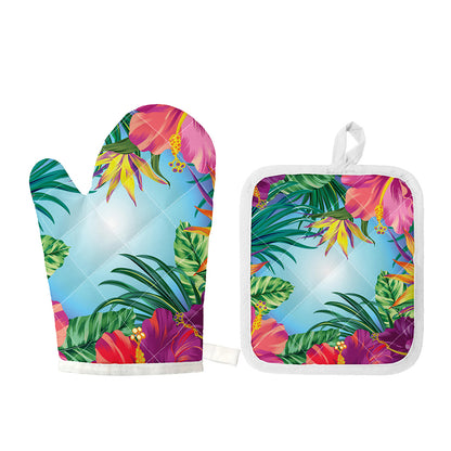 Hawaiian Aloha Flower Print Oven Mitt And Pot Holder Set