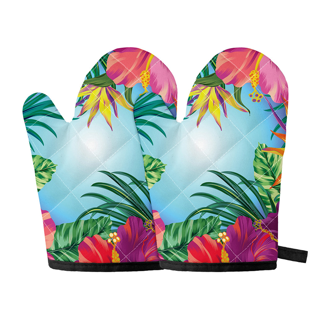 Hawaiian Aloha Flower Print Oven Mitts