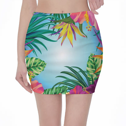 Hawaiian Aloha Flower Print Pencil Mini Skirt