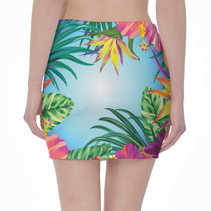 Hawaiian Aloha Flower Print Pencil Mini Skirt
