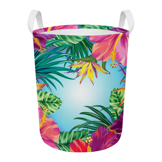 Hawaiian Aloha Flower Print Round Laundry Basket