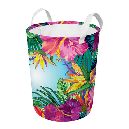 Hawaiian Aloha Flower Print Round Laundry Basket