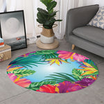 Hawaiian Aloha Flower Print Round Rug