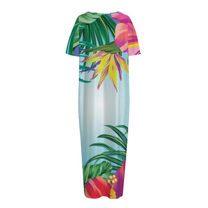 Hawaiian Aloha Flower Print Short Sleeve Long Nightdress