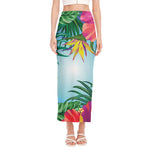 Hawaiian Aloha Flower Print Side Slit Maxi Skirt