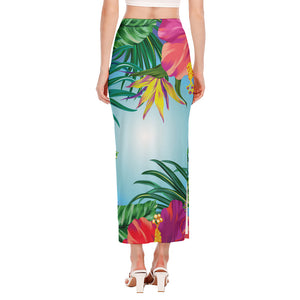 Hawaiian Aloha Flower Print Side Slit Maxi Skirt