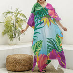 Hawaiian Aloha Flower Print Silk V-Neck Kaftan Dress