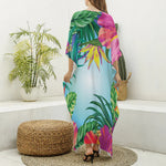 Hawaiian Aloha Flower Print Silk V-Neck Kaftan Dress