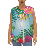 Hawaiian Aloha Flower Print Sleeveless Baseball Jersey