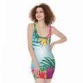 Hawaiian Aloha Flower Print Sleeveless Bodycon Dress
