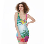 Hawaiian Aloha Flower Print Sleeveless Bodycon Dress