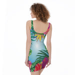 Hawaiian Aloha Flower Print Sleeveless Bodycon Dress