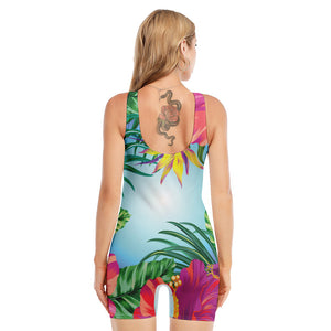 Hawaiian Aloha Flower Print Sleeveless One Piece Swimsuit