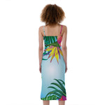 Hawaiian Aloha Flower Print Slim Fit Midi Cami Dress