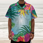 Hawaiian Aloha Flower Print Textured Short Sleeve Shirt