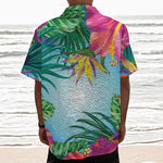 Hawaiian Aloha Flower Print Textured Short Sleeve Shirt