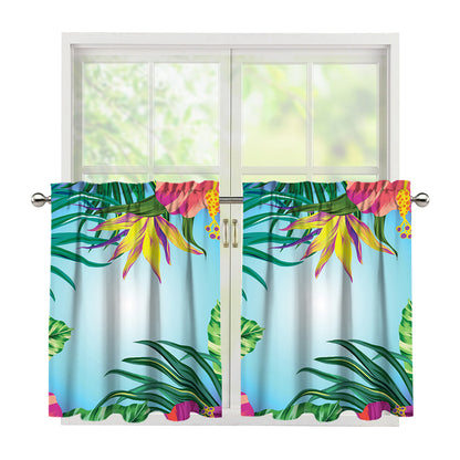 Hawaiian Aloha Flower Print Tier Curtains