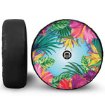 Hawaiian Aloha Flower Print Tire Cover With Camera Hole