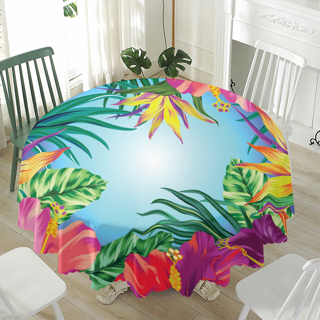 Hawaiian Aloha Flower Print Waterproof Round Tablecloth