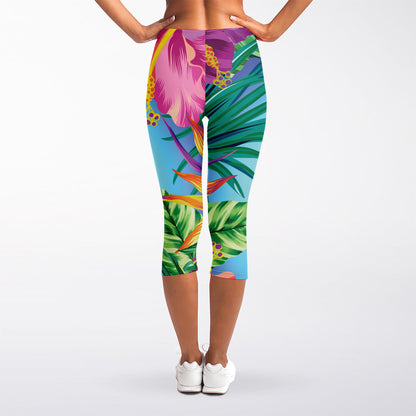 Hawaiian Aloha Flower Print Women's Capri Leggings