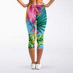 Hawaiian Aloha Flower Print Women's Capri Leggings