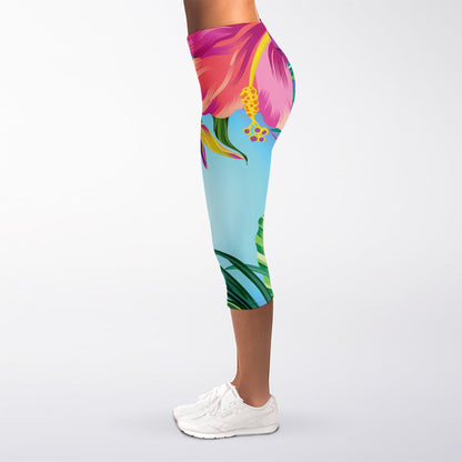 Hawaiian Aloha Flower Print Women's Capri Leggings
