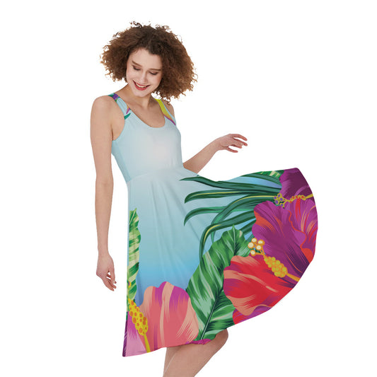 Hawaiian Aloha Flower Print Women's Sleeveless Dress