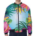Hawaiian Aloha Flower Print Zip Sleeve Bomber Jacket