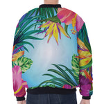 Hawaiian Aloha Flower Print Zip Sleeve Bomber Jacket