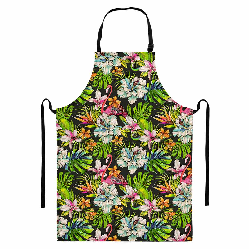 Hawaiian Aloha Tropical Pattern Print Bib Apron With Pocket
