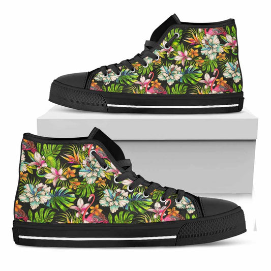 Hawaiian Aloha Tropical Pattern Print Black High Top Sneakers