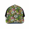 Hawaiian Aloha Tropical Pattern Print Black Mesh Trucker Hat