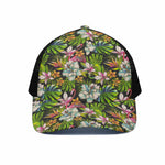 Hawaiian Aloha Tropical Pattern Print Black Mesh Trucker Cap