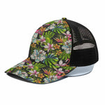 Hawaiian Aloha Tropical Pattern Print Black Mesh Trucker Cap