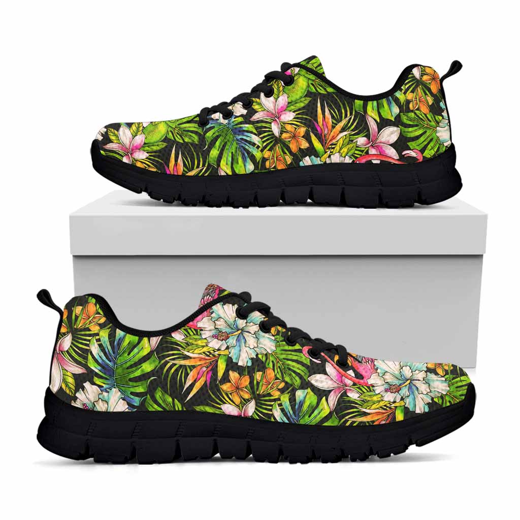 Hawaiian Aloha Tropical Pattern Print Black Running Shoes