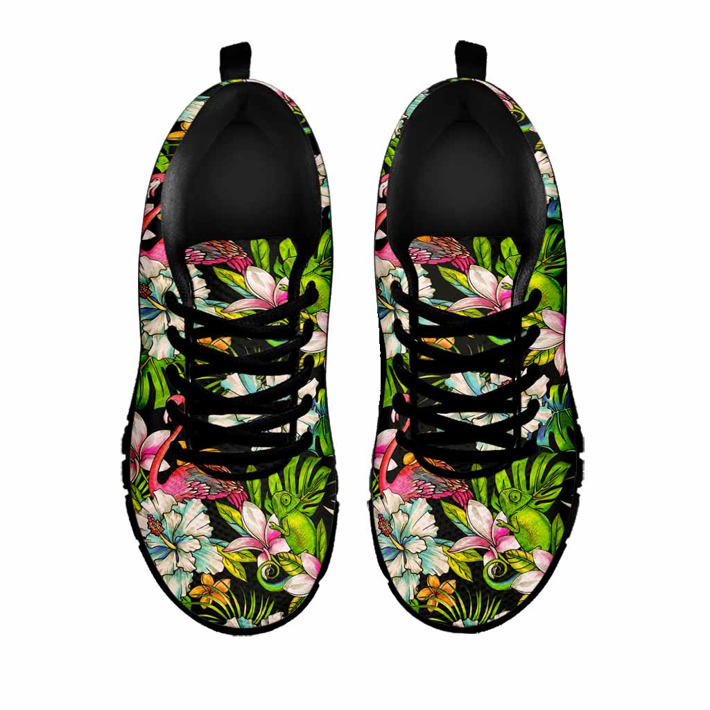 Hawaiian Aloha Tropical Pattern Print Black Running Shoes