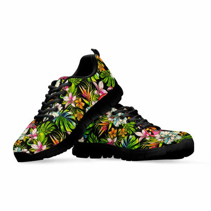 Hawaiian Aloha Tropical Pattern Print Black Running Shoes