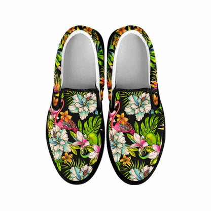 Hawaiian Aloha Tropical Pattern Print Black Slip On Sneakers