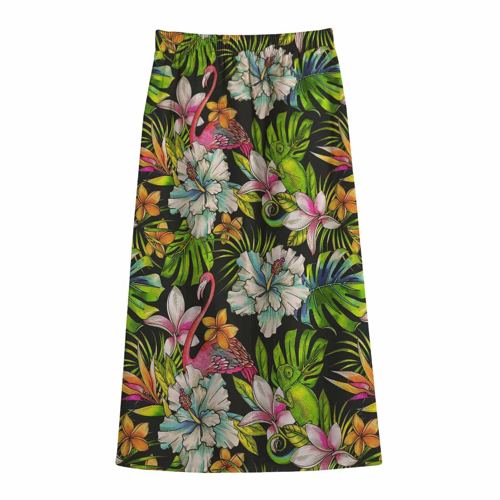 Hawaiian Aloha Tropical Pattern Print Cotton Front Slit Maxi Skirt