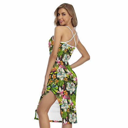 Hawaiian Aloha Tropical Pattern Print Cross Back Cami Dress