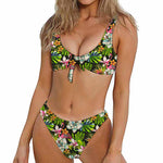 Hawaiian Aloha Tropical Pattern Print Front Bow Tie Bikini