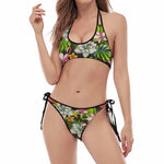 Hawaiian Aloha Tropical Pattern Print Halter Scoop Tie Side Bikini