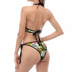 Hawaiian Aloha Tropical Pattern Print Halter Scoop Tie Side Bikini