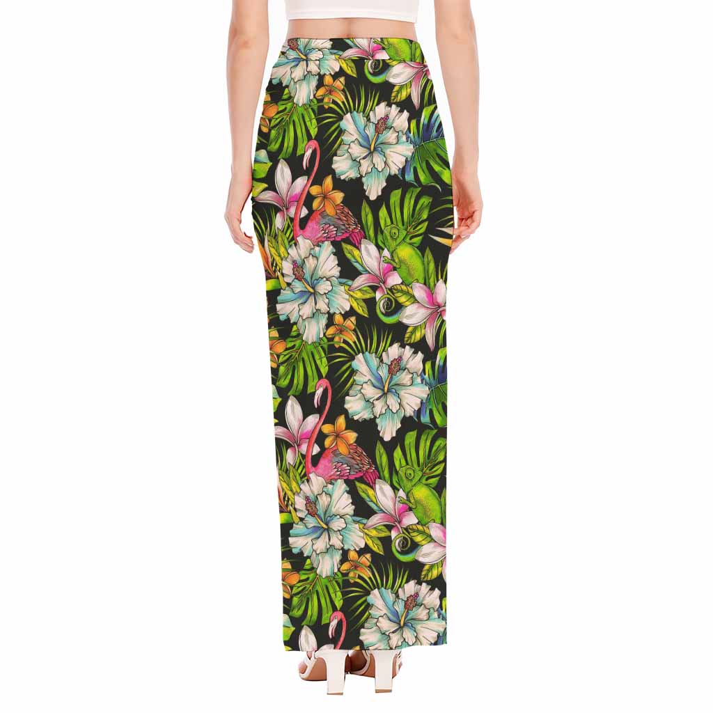 Hawaiian Aloha Tropical Pattern Print High Slit Maxi Skirt