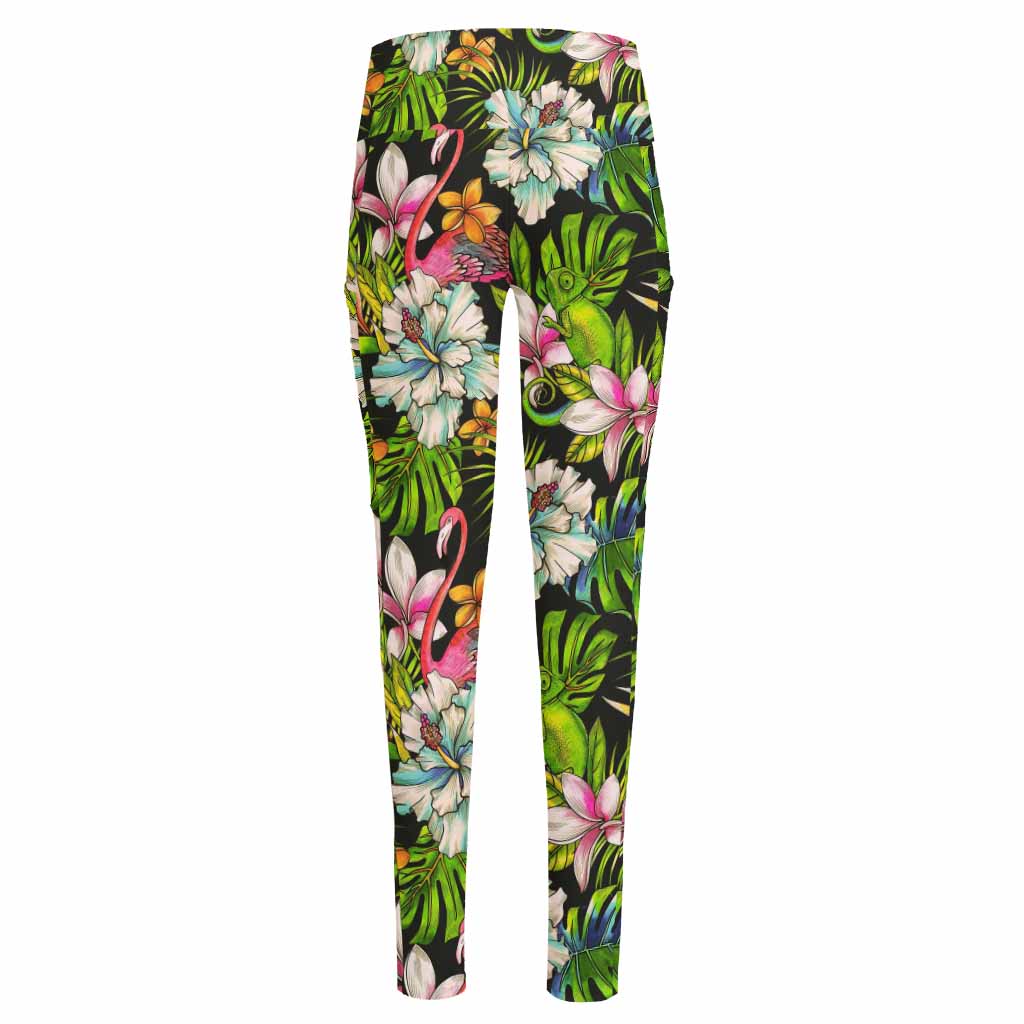 Hawaiian Aloha Tropical Pattern Print High-Waisted Pocket Leggings