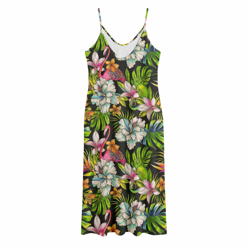 Hawaiian Aloha Tropical Pattern Print Jersey Midi Cami Dress