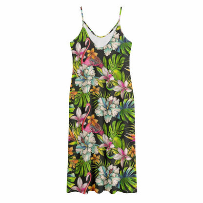 Hawaiian Aloha Tropical Pattern Print Jersey Midi Cami Dress