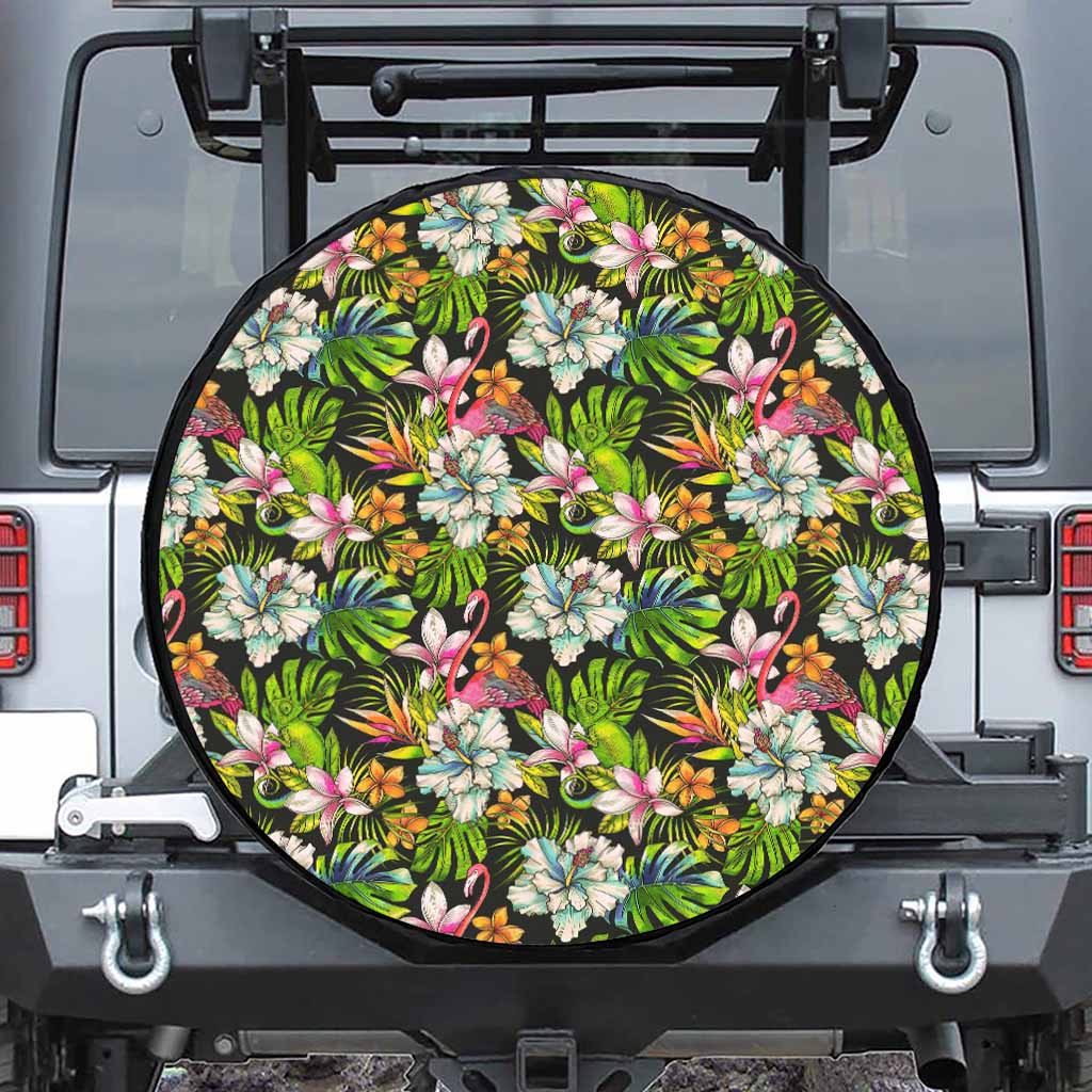 Hawaiian Aloha Tropical Pattern Print Leather Spare Tire Cover